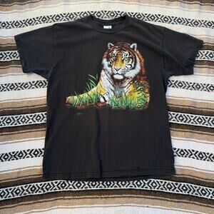 Vintage 90's Natural Wonders Wildlife Tiger Nature Black Animal Tee Shirt Sz XL